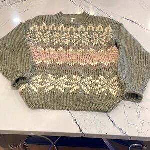 JJ FARGO Hand Knitted Soft Vintage Sweater in a Sage/Gray Color sz Medium